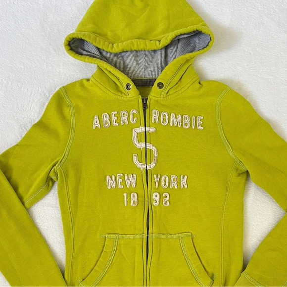 Vintage Abercrombie Size XL Hoodie Sweatshirt Lime Green A&F Preppy Double Zip - Picture 2 of 11